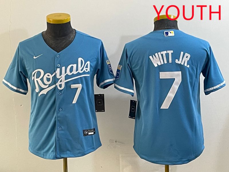 Youth Kansas City Royals 7 Witt jr Light Blue Game 2025 Nike MLB Jersey style 5